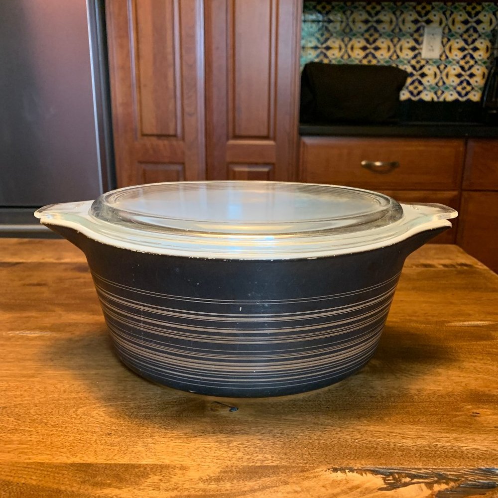 Vintage 1960's Pyrex Terra Pattern #475-B, 2 1/2 Qt Bowl w Clear Glass Pyrex Lid
